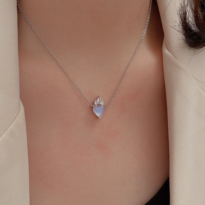 Olivenorma Heart Moonstone White Zircon Decoration Pendant Necklace