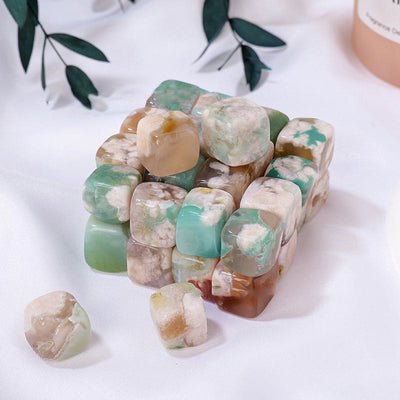 Olivenorma Cherry Blossom Agate Crystal Cube Natural Stone