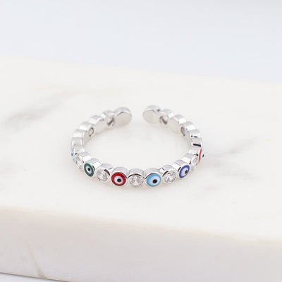 Olivenorma Colorful Evil Eye White Zircon Adjustable Ring