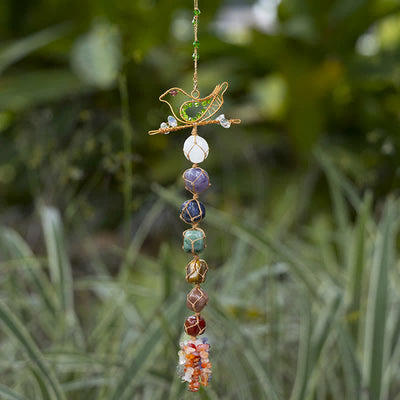 Olivenorma Chakra Stone Braided Wrap Bird Pendant Wind Chime