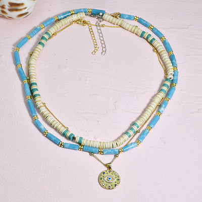 Olivenorma Larimar Turquoise Zircon Necklace Set