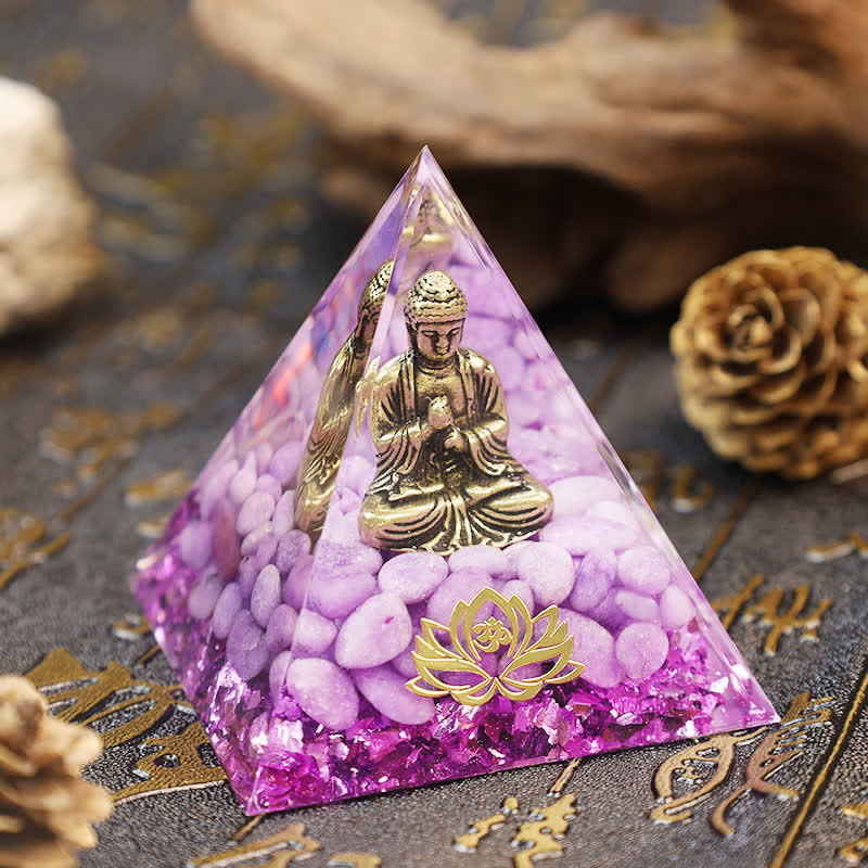 Olivenorma Buddha Lotus With Purple Jade Orgone Pyramid