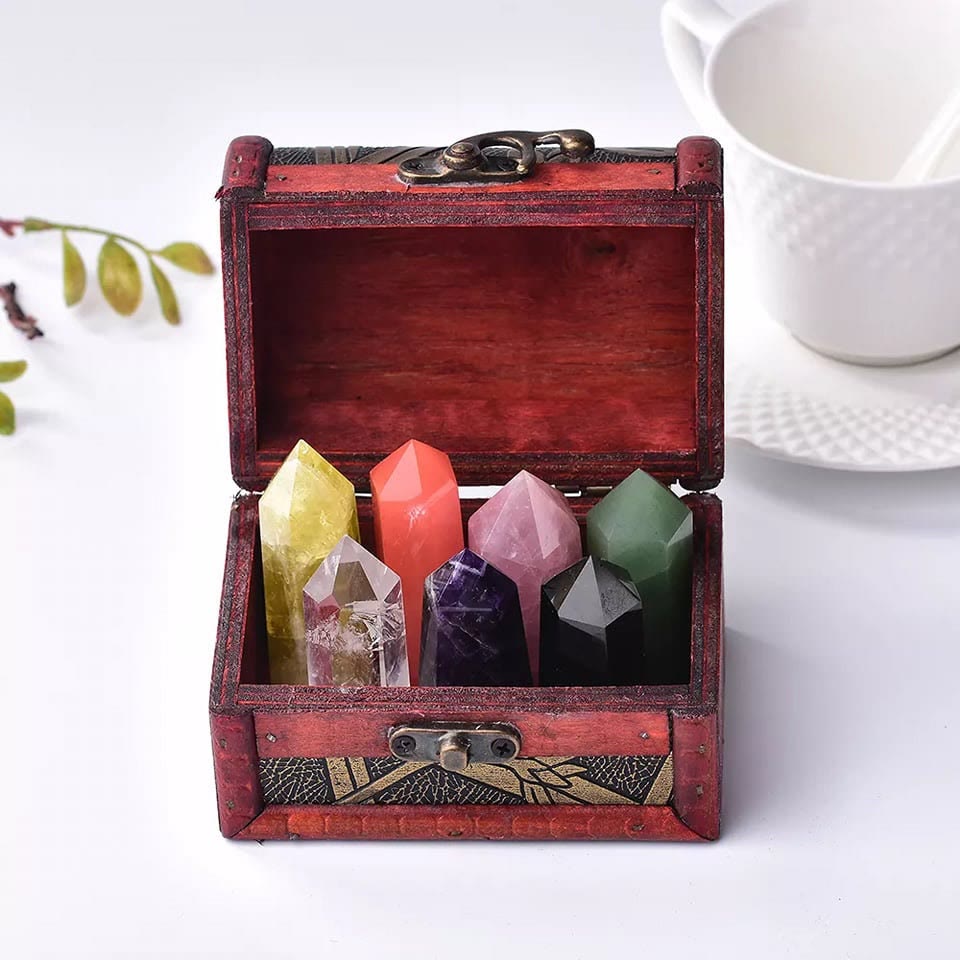 Olivenorma Natural Seven Crystal Wands Energy Stone Decoration Set