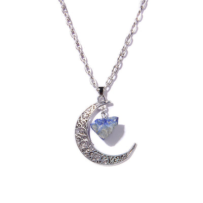 Olivenorma Silver Moon Natural Stone Pendant Necklace