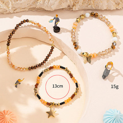 Olivenorma Crystal Beaded Gold Star Pendant Triple Layer Bracelet Set