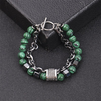 Olivenorma 8mm Malachite Stone Titanium Chain Bracelet