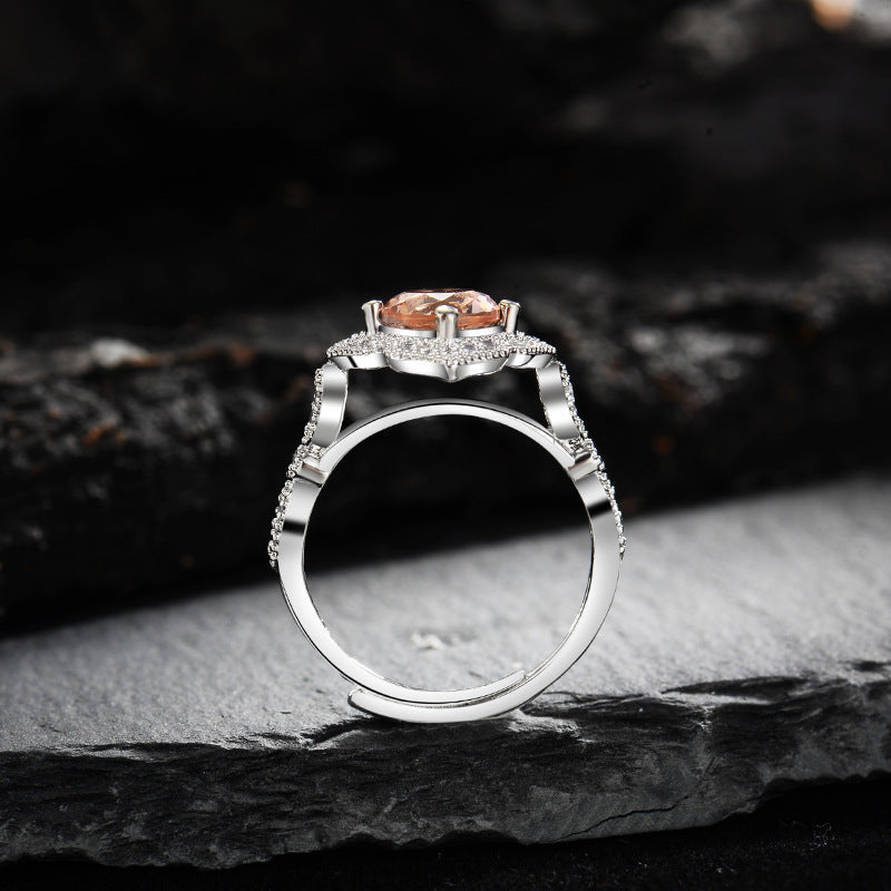 Olivenorma Apricot Pink Zircon Engraved Lace Adjustable Ring