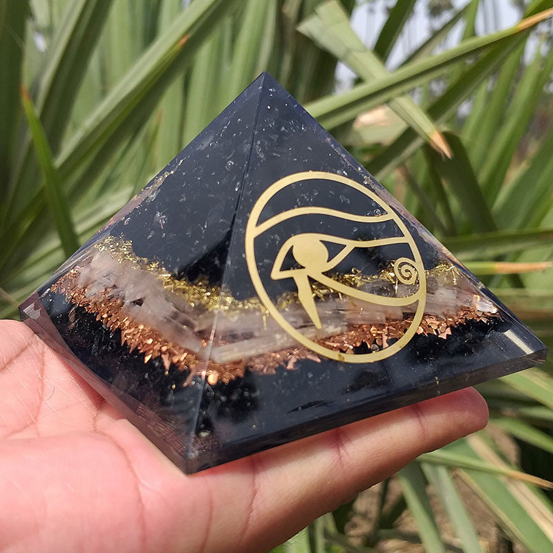 Olivenorma Obsidian Eye Of Horus Protection Orgone Pyramid