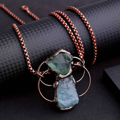 Olivenorma Green Fluorite Aquamarine Combination Pendant Necklace