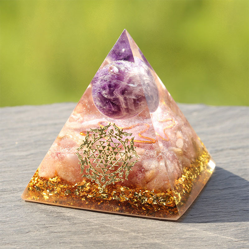 Olivenorma Amethyst Strawberry Quartz Orgone Pyramid