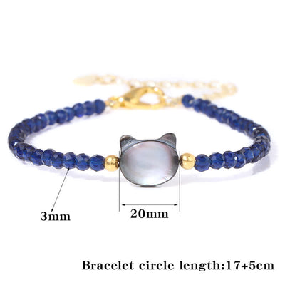 Olivenorma 3mm Natural Stone Beaded Shell Cat Head Pendant Bracelet