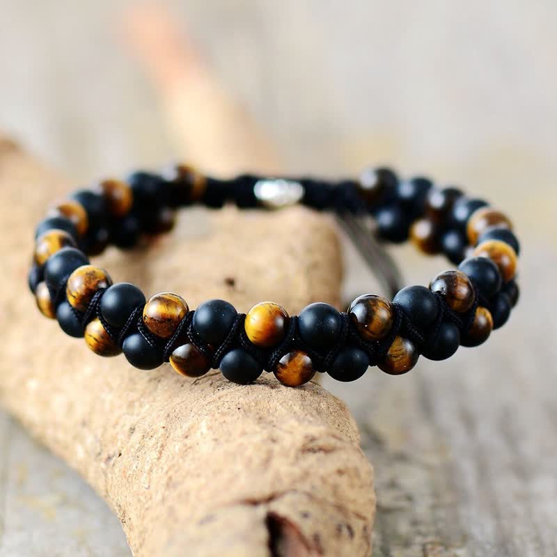 Olivenorma Tiger Eye Black Onyx Beads Braided Bracelet