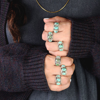 Olivenorma Three Stone Bohemian Turquoise Ring