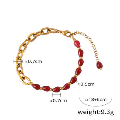 Olivenorma Natural Red Agate Necklace Titanium Steel Jewelry Set