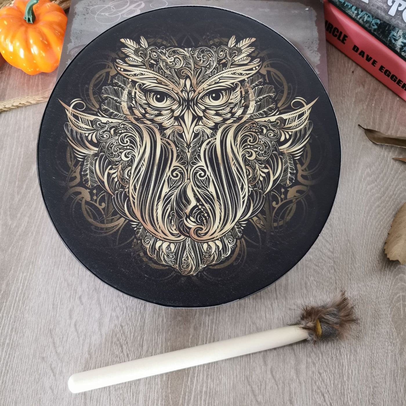 Olivenorma Handcrafted Shamanic Siberian Owl Print Drum