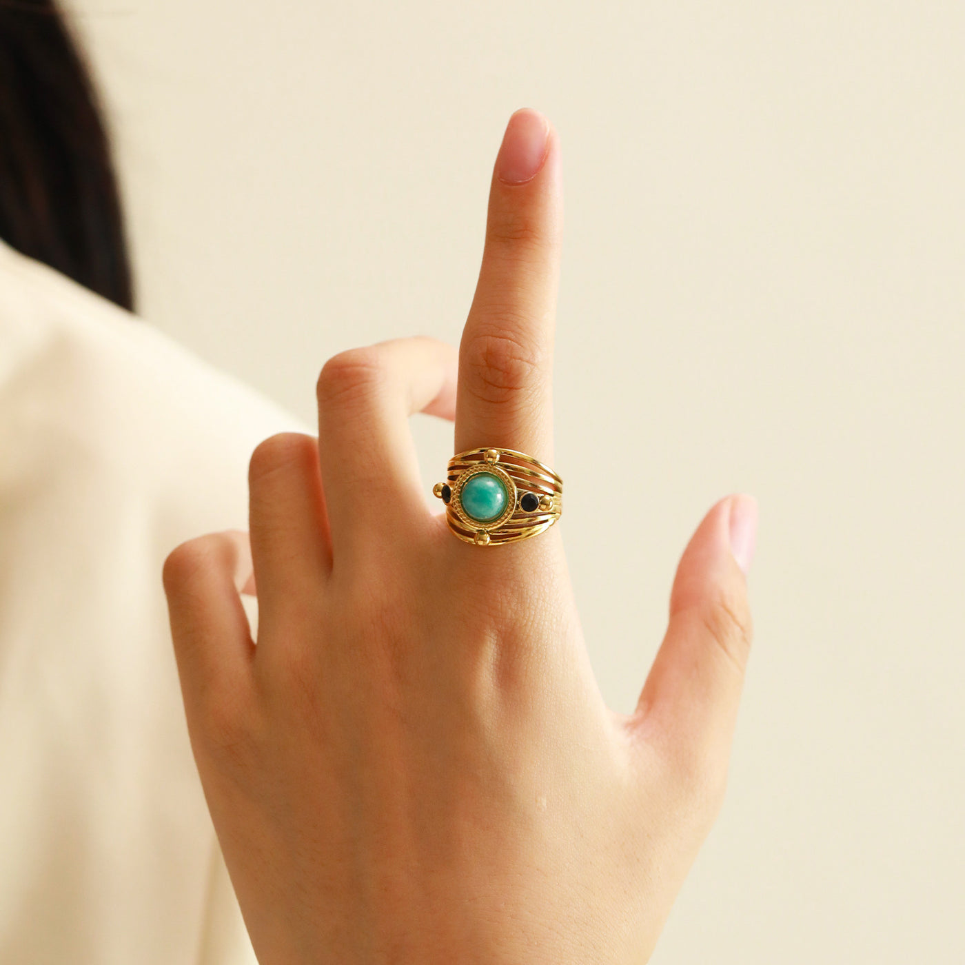 Olivenorma Natural Amazonite Multi Layer Open Adjustable Ring