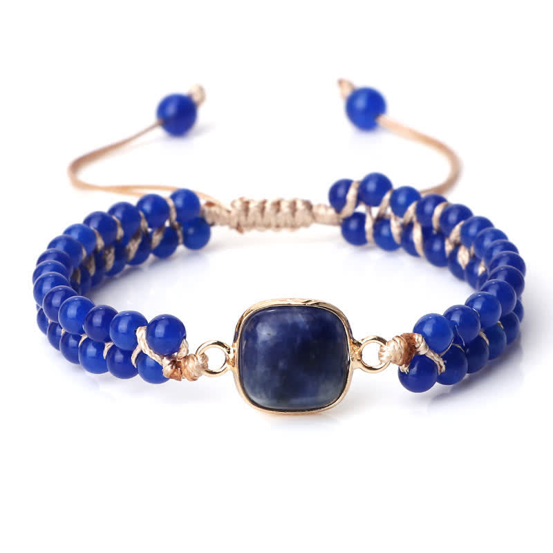 Olivenorma Natural Stone Double Row Braided Beaded Bracelet