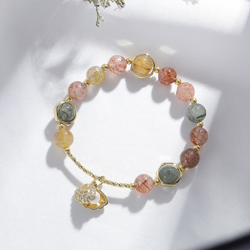 Olivenorma Colorful Rutilated Quartz Beaded Shell Pendant Bracelet