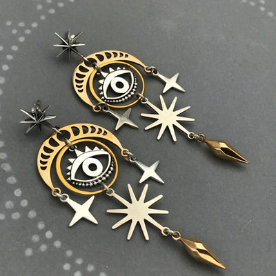 Olivenorma Evil Eye Star Moon Witch Earrings