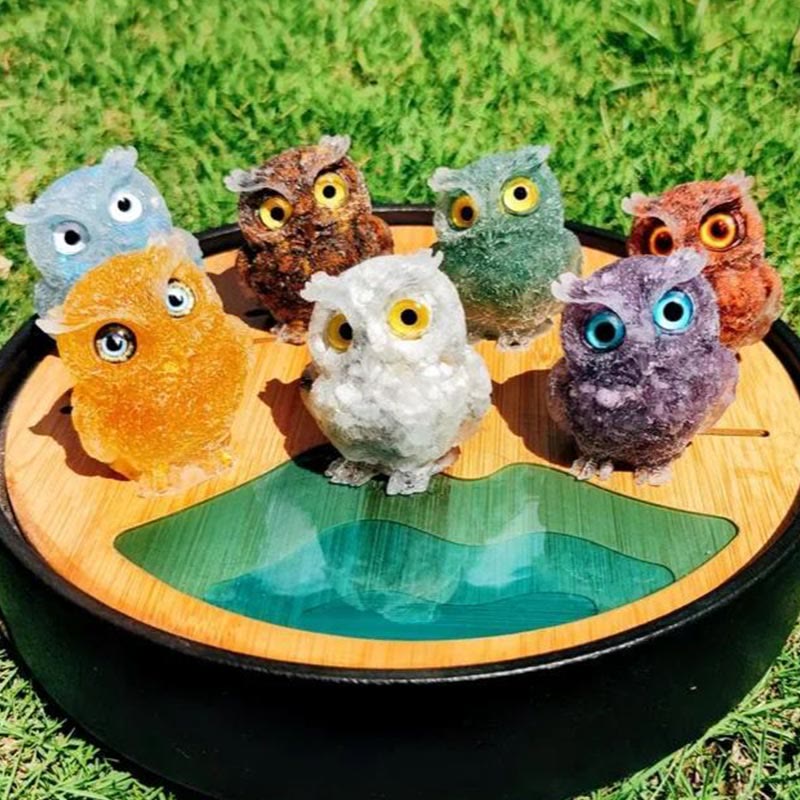 Olivenorma Natural Crystal Gemstone Owl