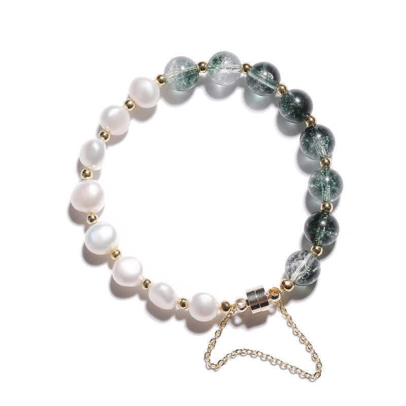 Olivenorma Green Phantom Quartz Freshwater Pearl Beaded Bracelet