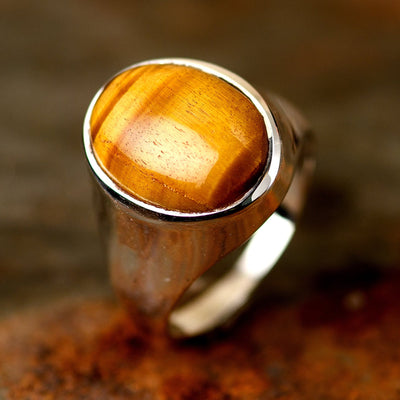 Oval Tiger's Eye Signet Men Ring