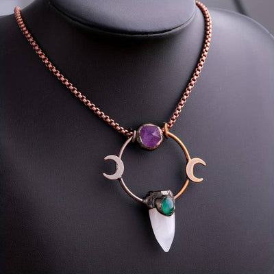 Olivenorma Bullet Clear Crystal Double Moon Gemstone Necklace