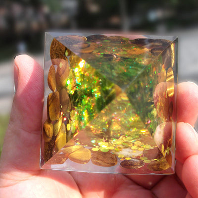 Olivenorma Tiger Eye with Peridot Tree Of Life Healing Orgone Pyramid