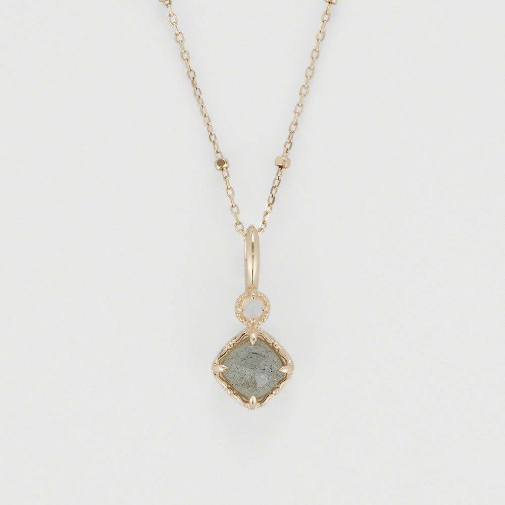 Olivenorma Natural Labradorite Square Stone Ring Necklace