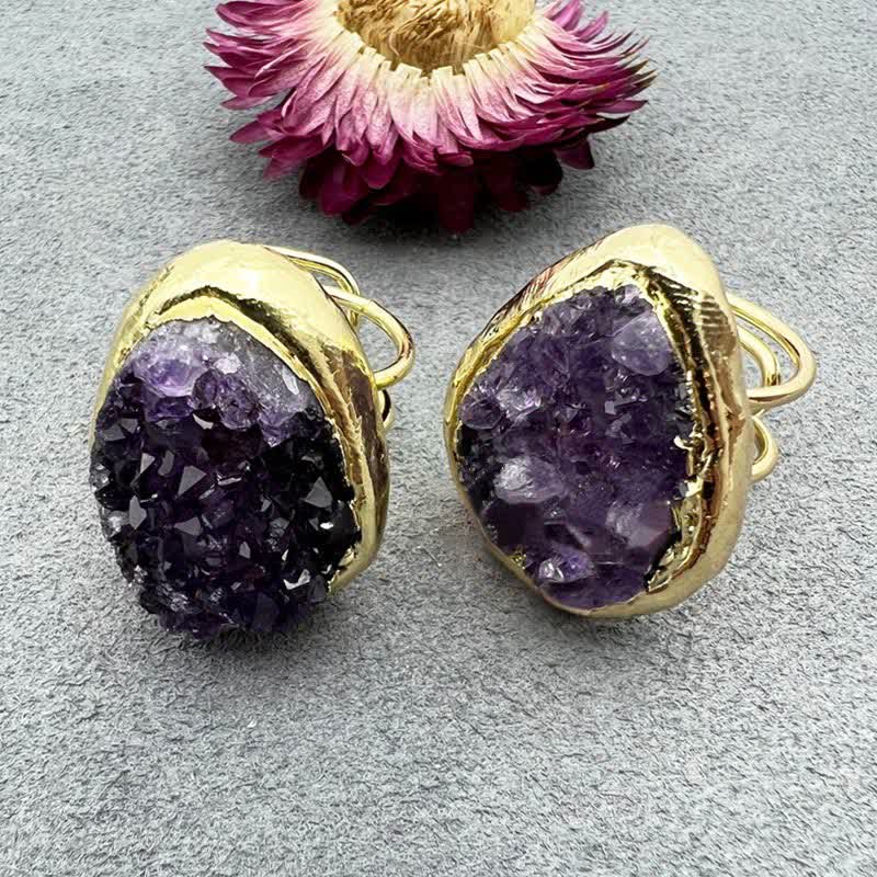 Olivenorma Gold Natural Amethyst Adjustable Gemstone Ring