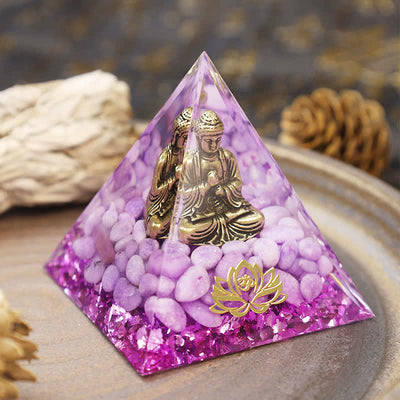 Olivenorma Buddha Lotus With Purple Jade Orgone Pyramid