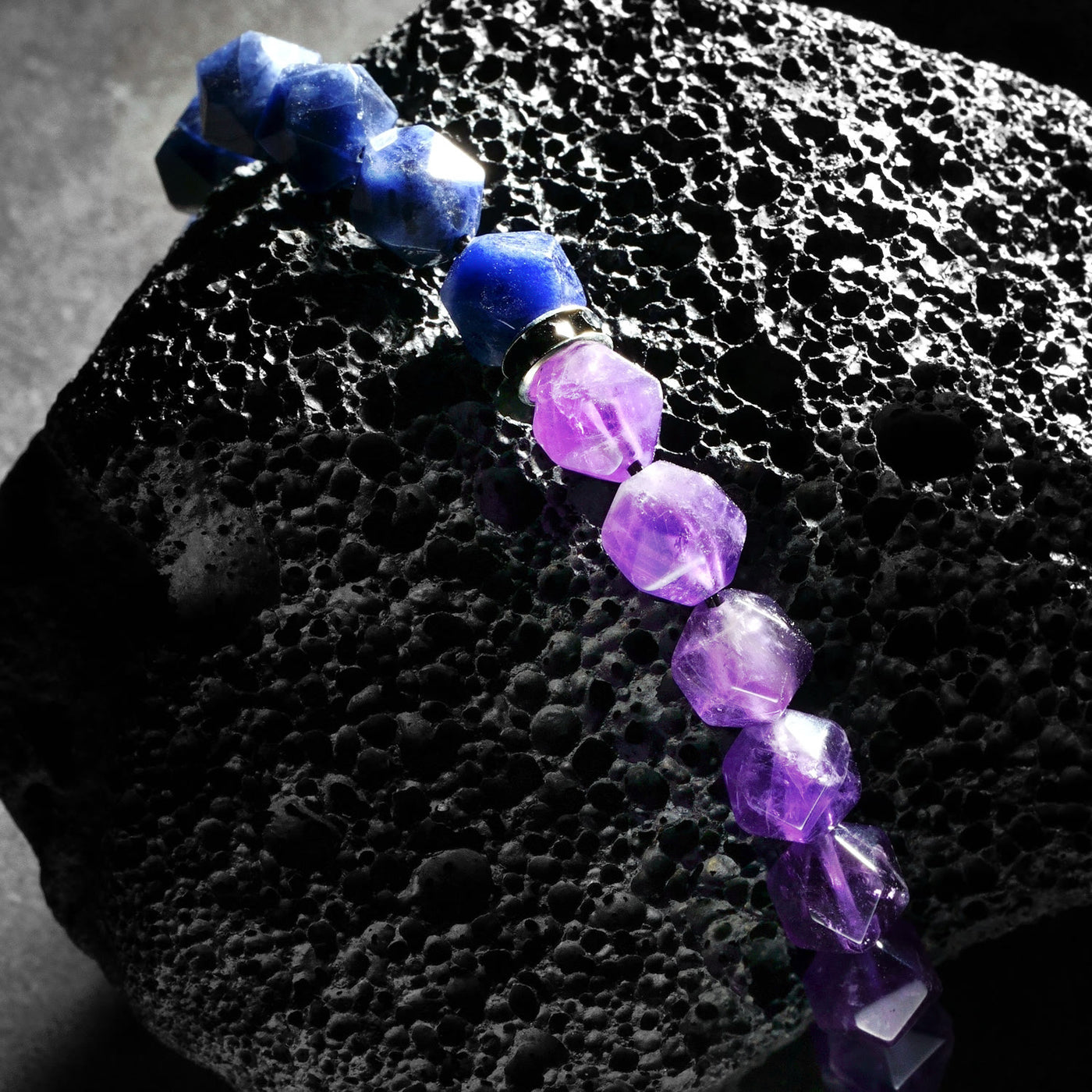 Olivenorma Men Geometric Facets Blue Sodalite Amethyst Beads Bracelet