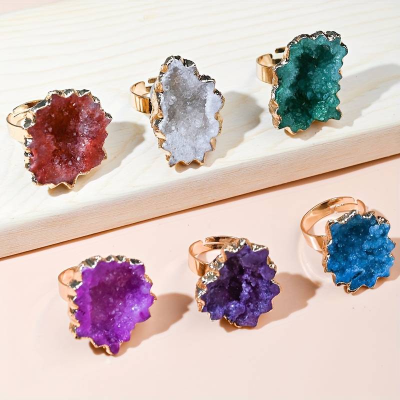 Olivenorma Natural Irregular Crystal Sun Flower Sliced Ring