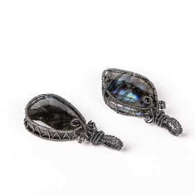 Olivenorma Natural Labradorite Amorphous Bound Wire Pendant Necklace