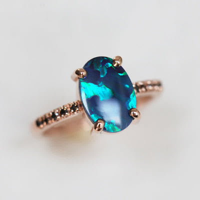 Olivenorma Sapphire With Opal 3 - Piece Ring Set