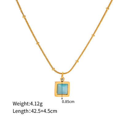 Olivenorma Blue Cat's Eye Stone Heart Square Pendant Necklace