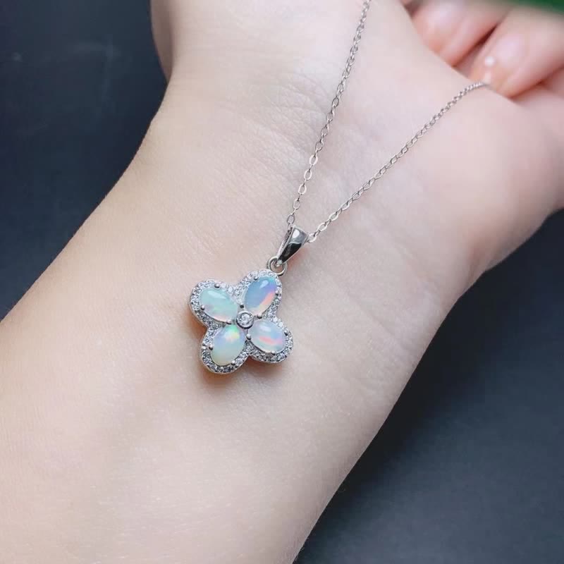 Olivenorma Natural Opal Four-leaf Clover Pendant Necklace