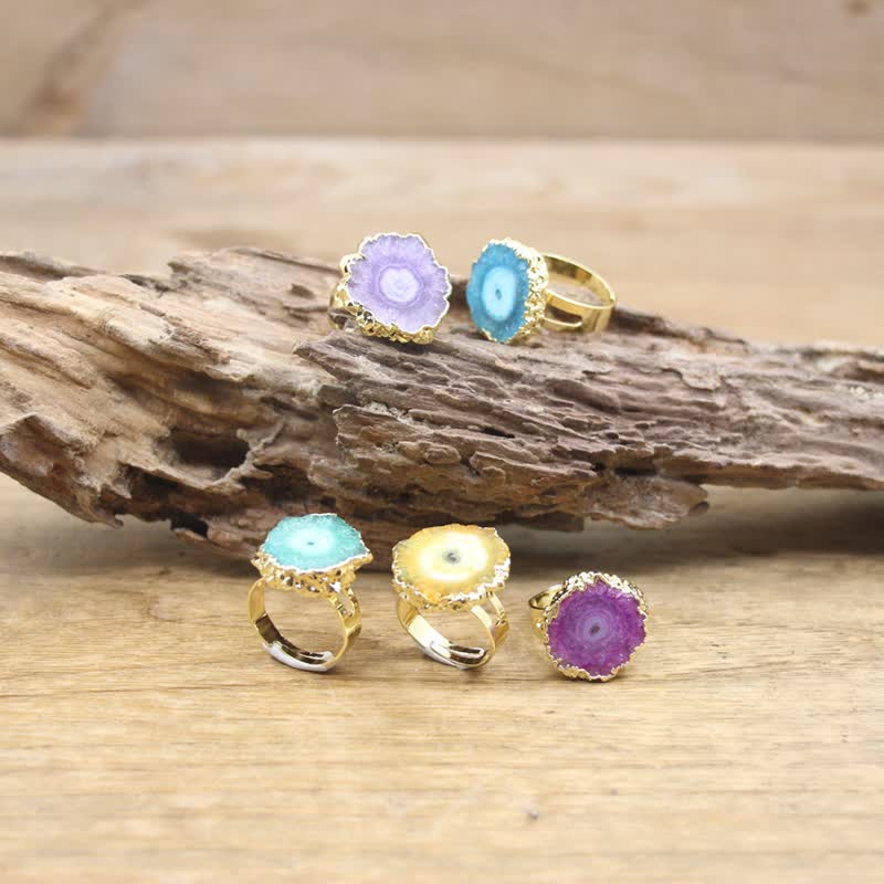 Olivenorma Natural Crystal Sunflower Adjustable Gemstone Ring