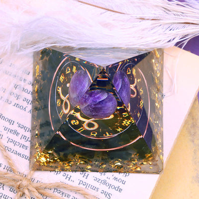 Olivenorma Amethyst Sphere With Obsidian Zodiac Capricorn Orgone Pyramid