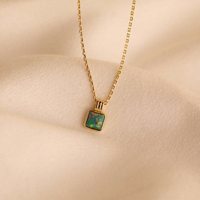 Olivenorma Colorful Opal Love Square Pendant 18k Gold Necklace