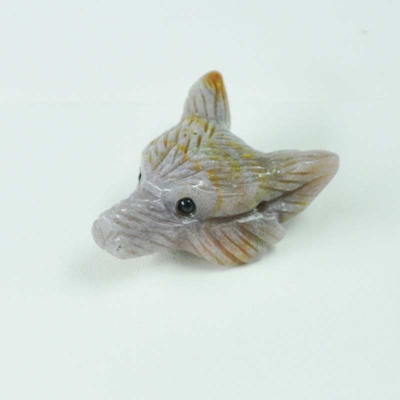 Olivenorma Natural Crystal Carved Wolf Head Accessory Gemstone Decoration - India Agate - image 32