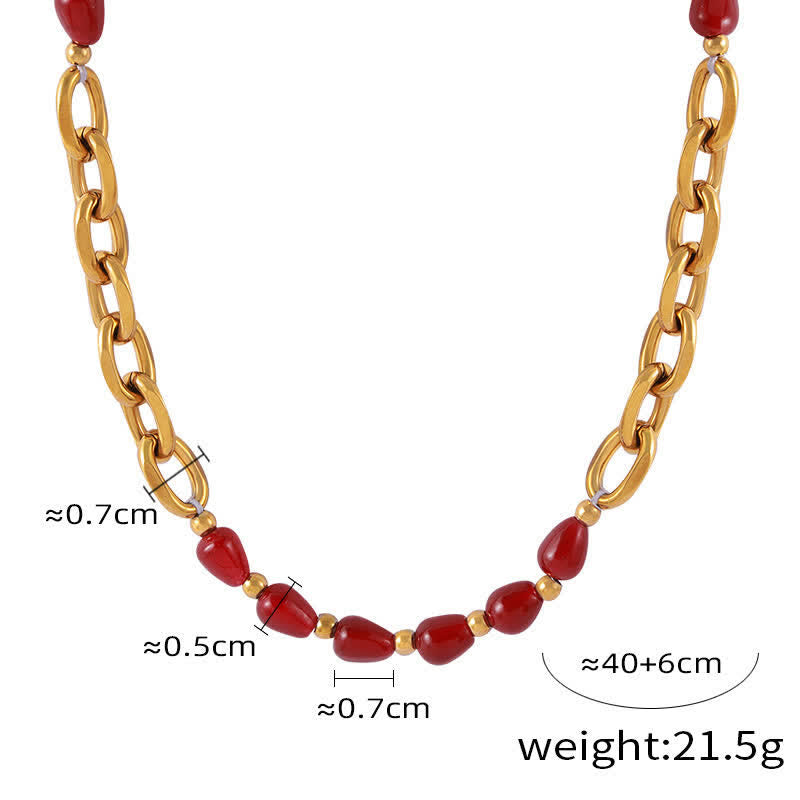 Olivenorma Natural Red Agate Necklace Titanium Steel Jewelry Set