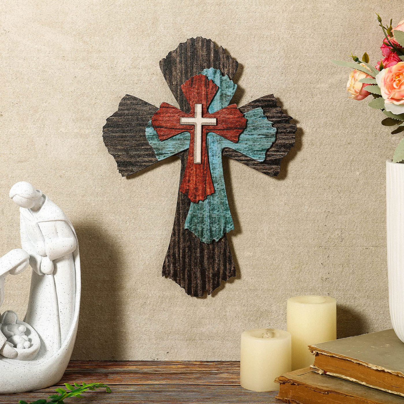 Olivenorma Farmhouse Wooden Hanging Cross Wall Decor