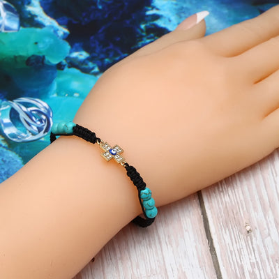 Olivenorma Turquoise White Zircon Evil Eye Braided Adjustable Bracelet