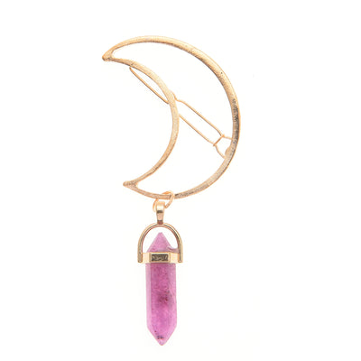 Olivenorma Natural Gemstone Pendant Moon Shaped Hairpin