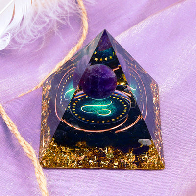 Olivenorma Amethyst Sphere With Obsidian Zodiac Leo Orgone Pyramid