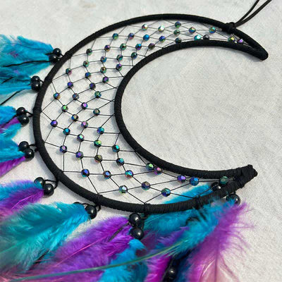 Olivenorma Woven Moon Contrasting Color Feather Dream Catcher