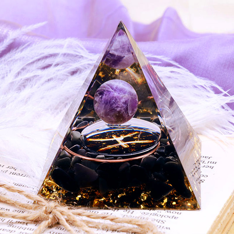 Olivenorma Amethyst Sphere With Obsidian Zodiac Pisces Orgone Pyramid