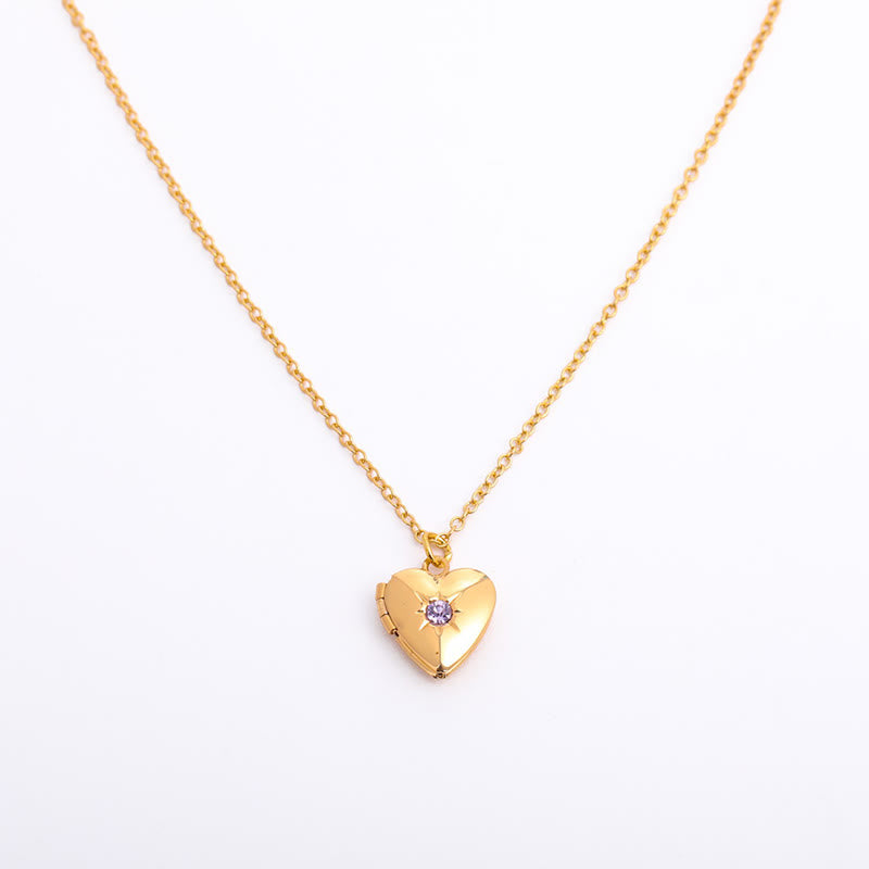 Olivenorma "Shine in My Heart"-Birthstone Heart Album Necklace