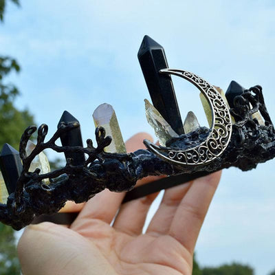 Olivenorma Natural Obsidian Crystal Citrine Column Crown Headband